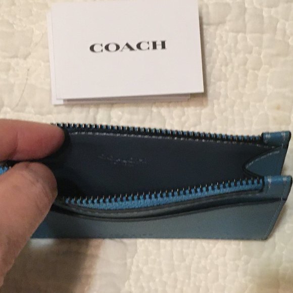 Coach Men's Leather Card Case with Zippered Coin/Key Pocket in TEAL - New - SOLD - Picture 3 of 3